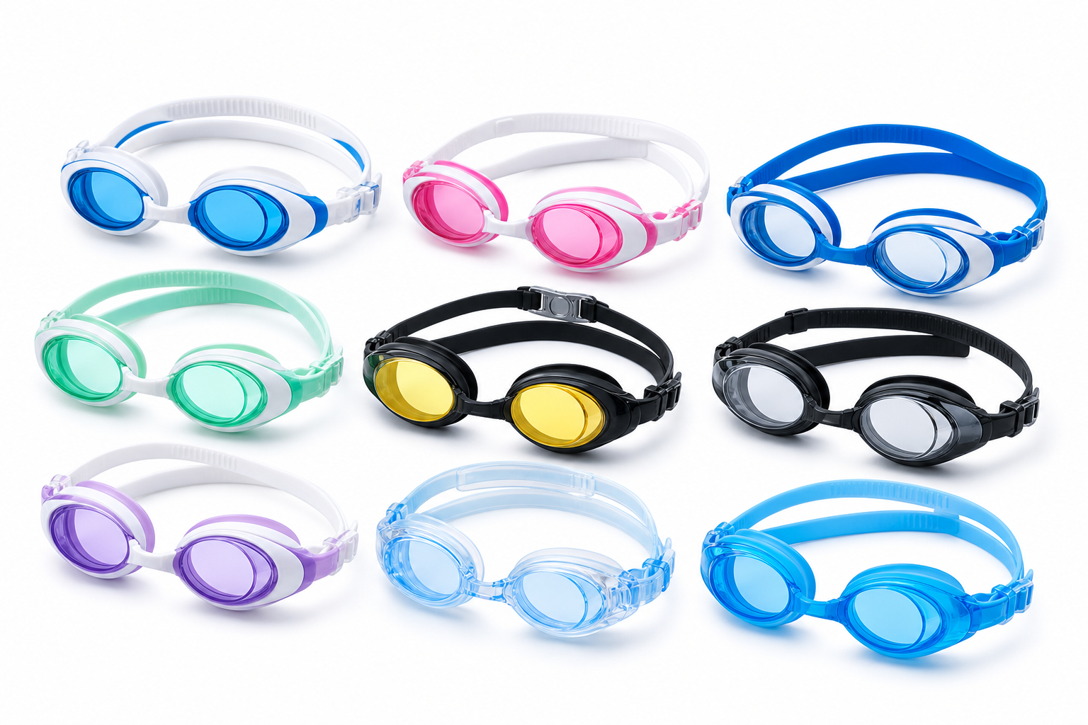 Assorted colorful swimming goggles for wholesale supply